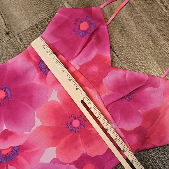 Vintage Mirrors Y2K Slip Dress S Pink Floral Sharkbite Hem So-Cal Island Girl - Picture 6 of 11